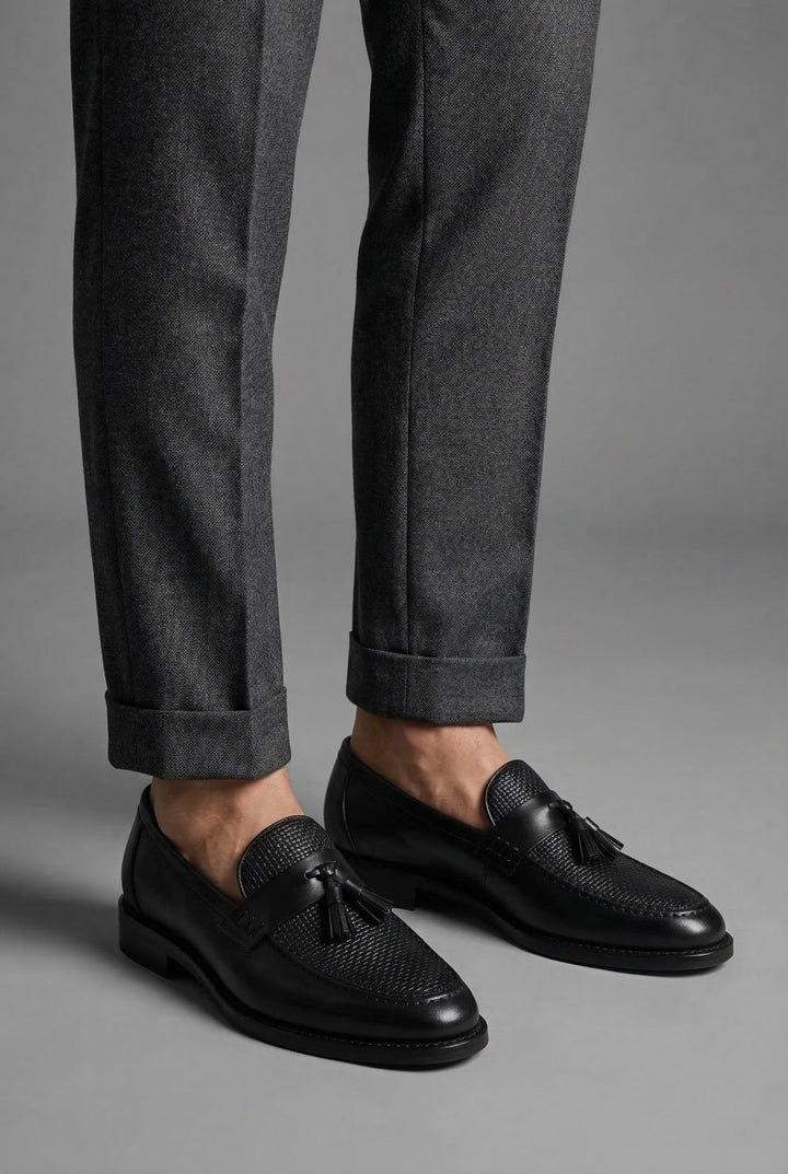 Men's Woven-Vamp Tassel Slip-On Dress Loafers
