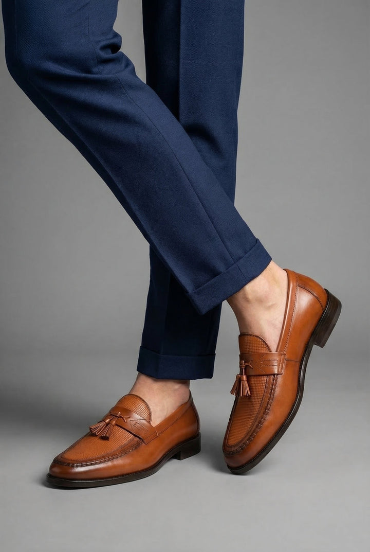 Men's Woven-Vamp Tassel Slip-On Dress Loafers