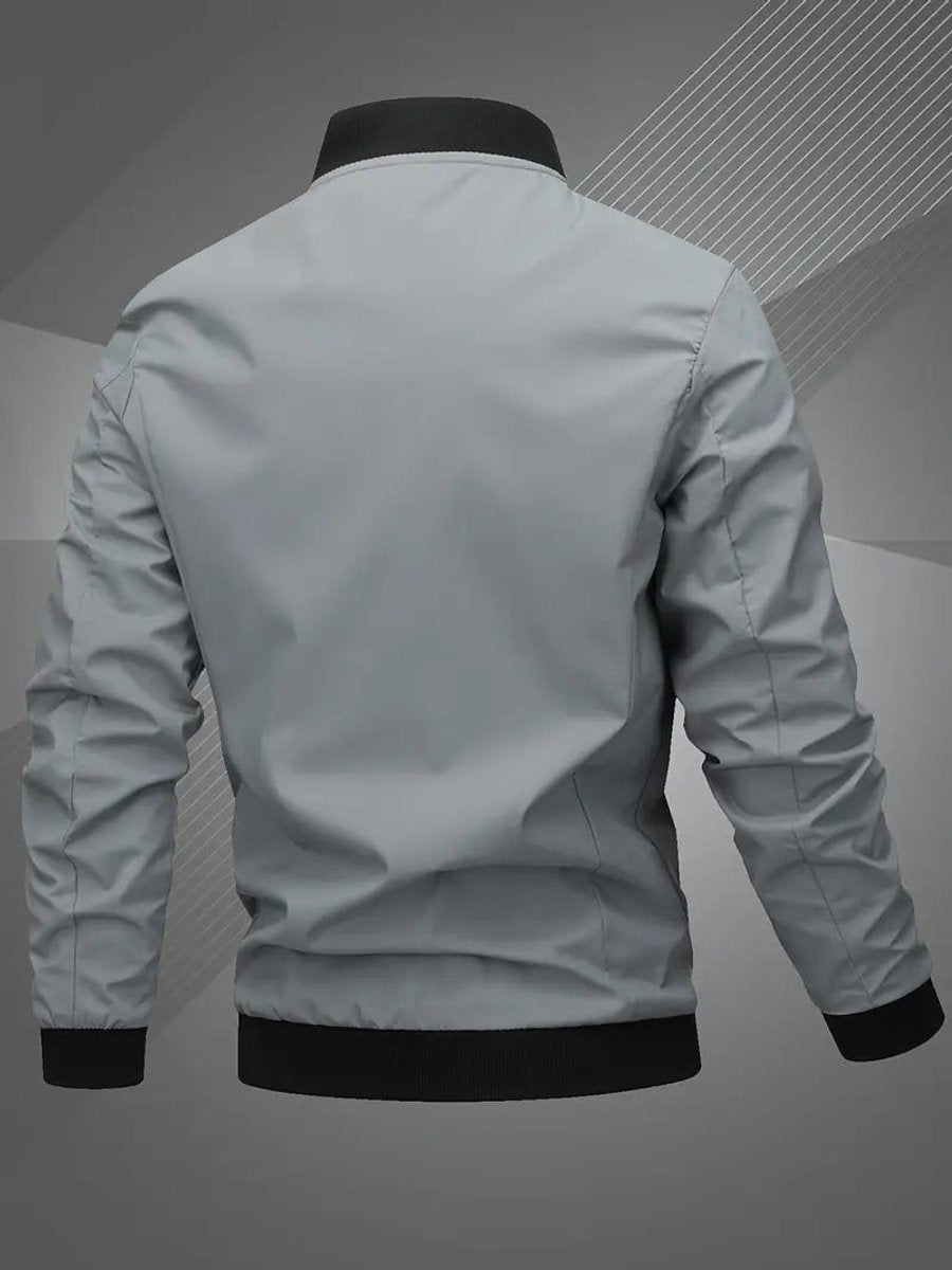 Men's Zip-Up Embroidered Baseball Collar Bomber Jacket - Space Gray