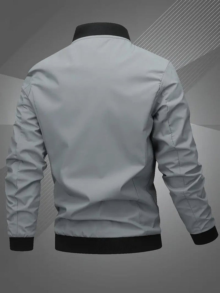 Men's Zip-Up Embroidered Baseball Collar Bomber Jacket - Space Gray