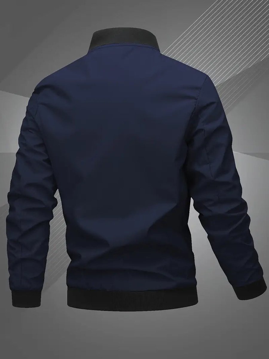 Men's Zip-Up Embroidered Baseball Collar Bomber Jacket