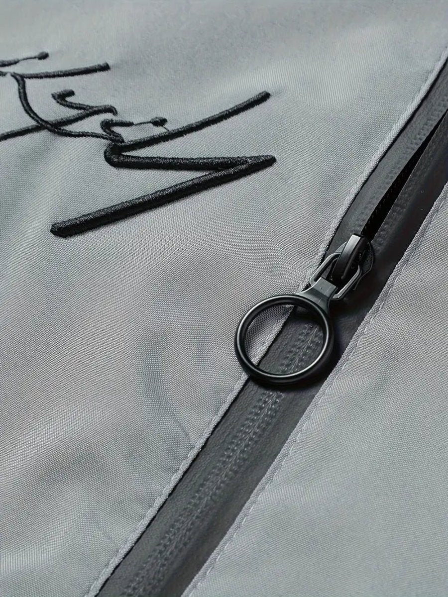 Men's Zip-Up Embroidered Baseball Collar Bomber Jacket