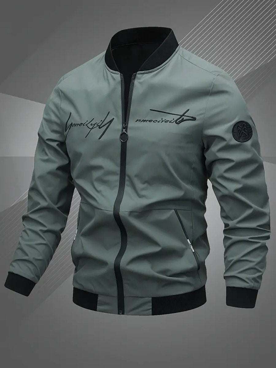 Men's Zip-Up Embroidered Baseball Collar Bomber Jacket