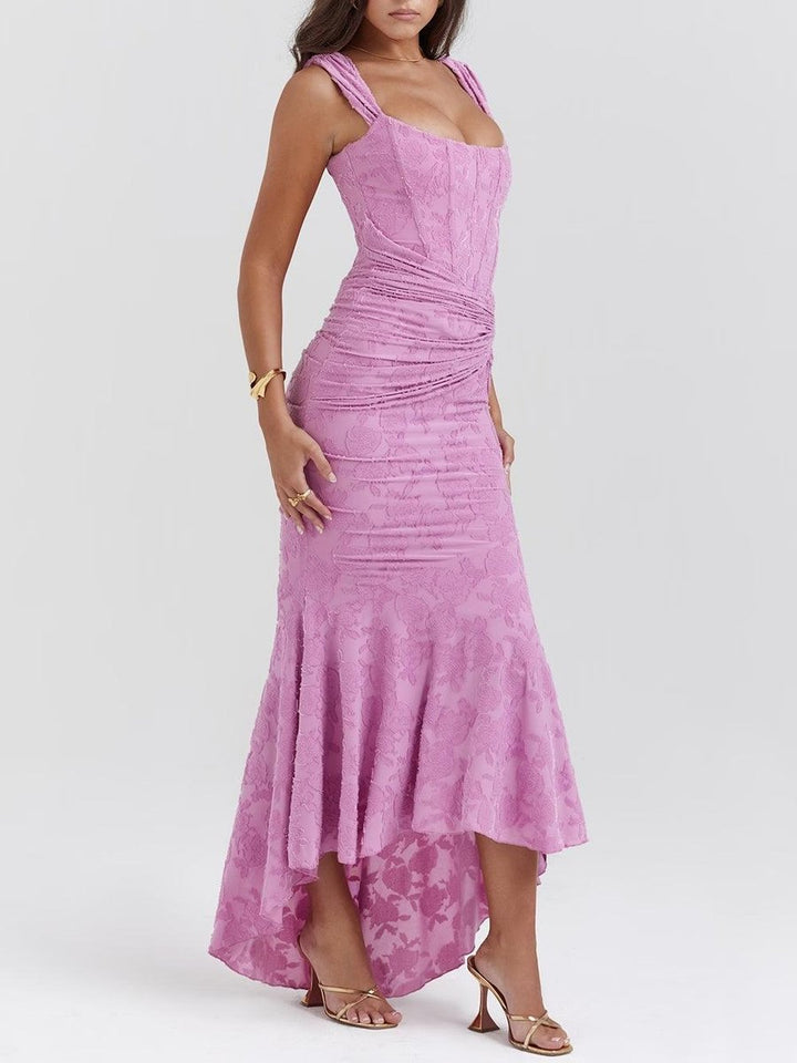 Mother of the Bride Dress Corset Bodice Jacquard Lace Mermaid Midi - Purple-1