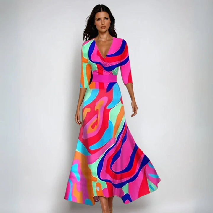 Mother of the Bride Dress Floral Wrap Maxi A-Line Gown - Multicolor