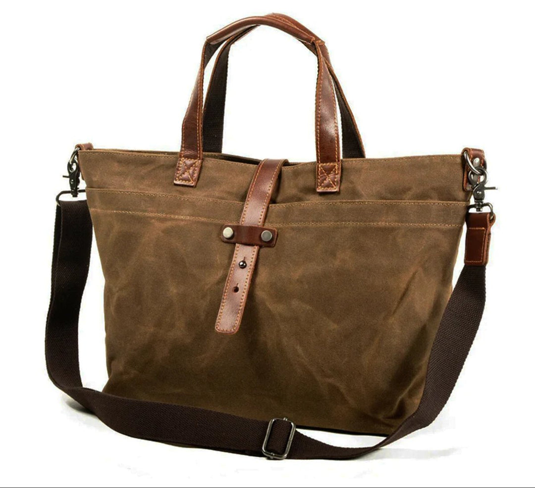 Waxed Canvas Leather-Trim Convertible Tote Bag - Tabakblatt
