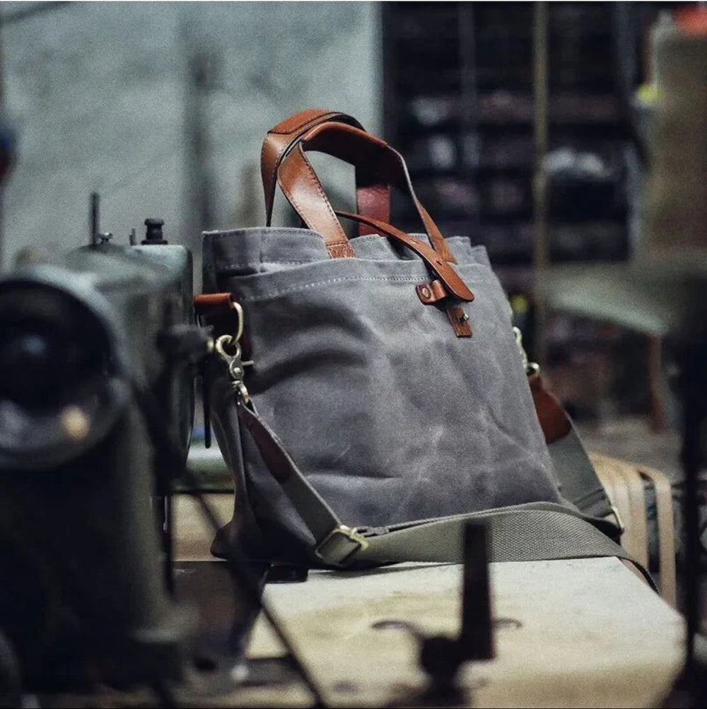Waxed Canvas Leather-Trim Convertible Tote Bag