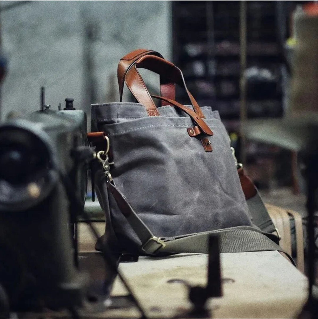 Waxed Canvas Leather-Trim Convertible Tote Bag