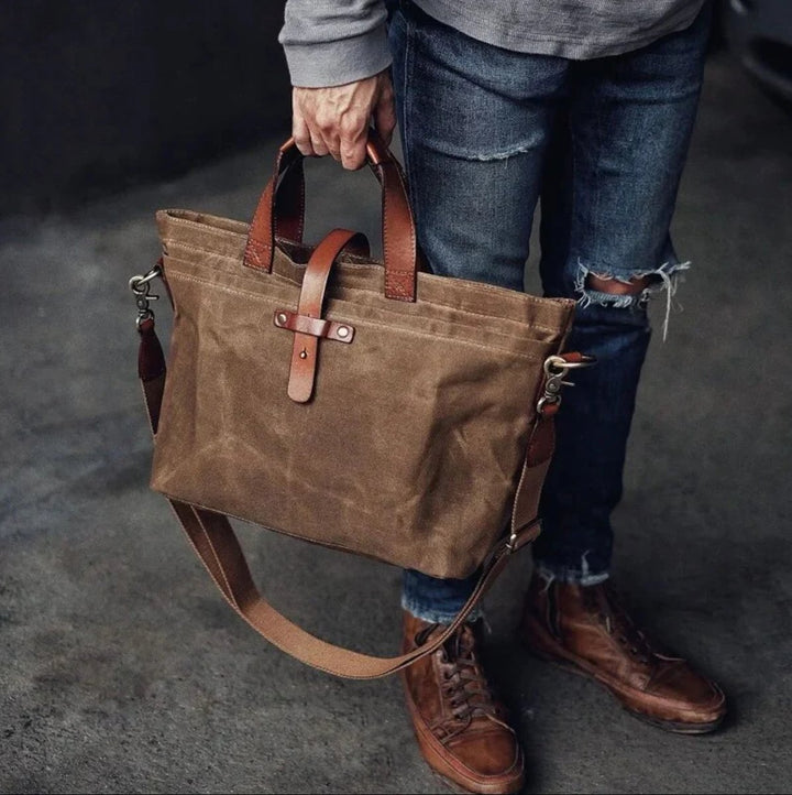 Waxed Canvas Leather-Trim Convertible Tote Bag