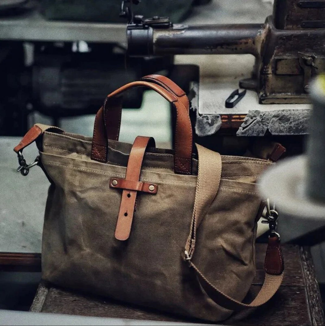 Waxed Canvas Leather-Trim Convertible Tote Bag