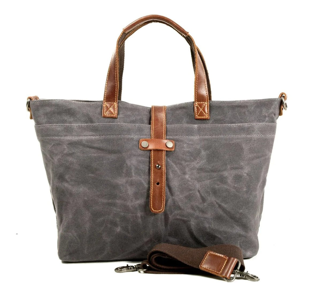 Waxed Canvas Leather-Trim Convertible Tote Bag