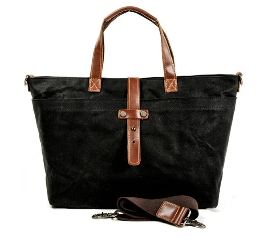 Waxed Canvas Leather-Trim Convertible Tote Bag - Steinkohlebergwerk
