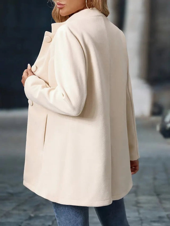 Women Coat Stand Collar Button-Front Tailored Blazer Jacket