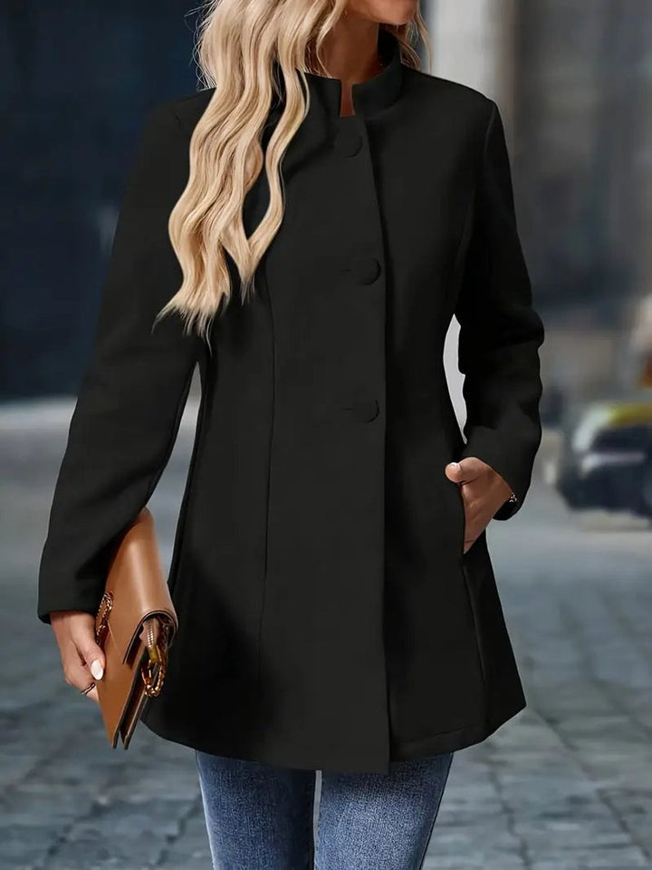 Women Coat Stand Collar Button-Front Tailored Blazer Jacket