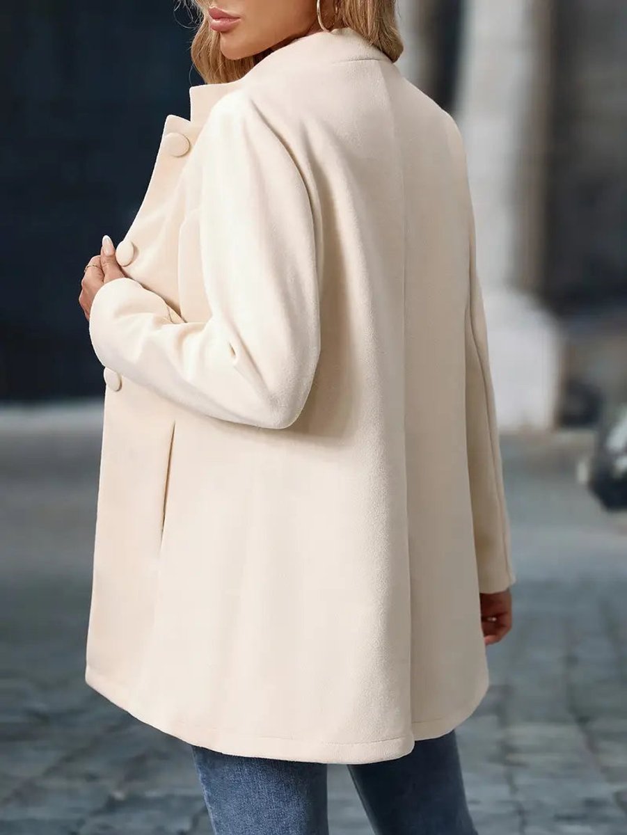 Women Coat Stand Collar Button-Front Tailored Blazer Jacket