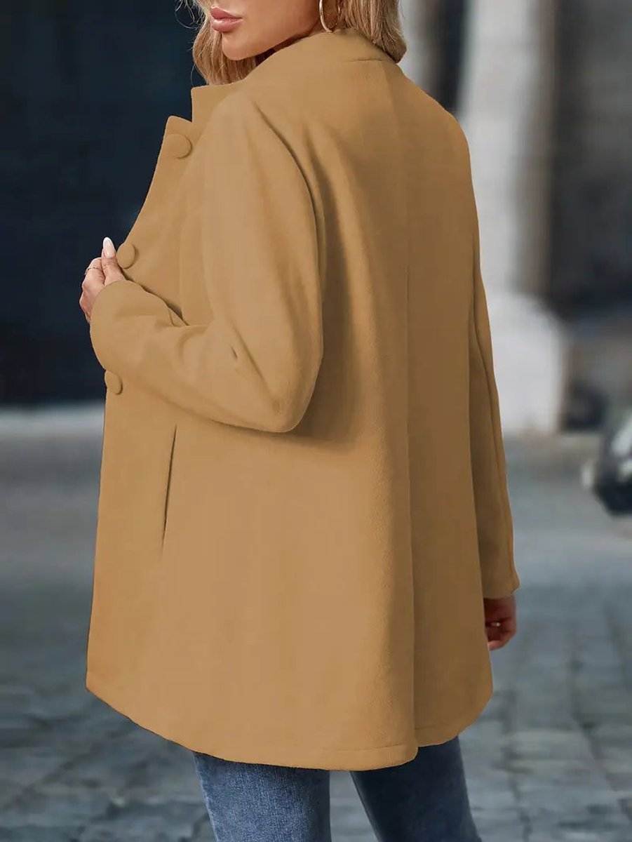 Women Coat Stand Collar Button-Front Tailored Blazer Jacket