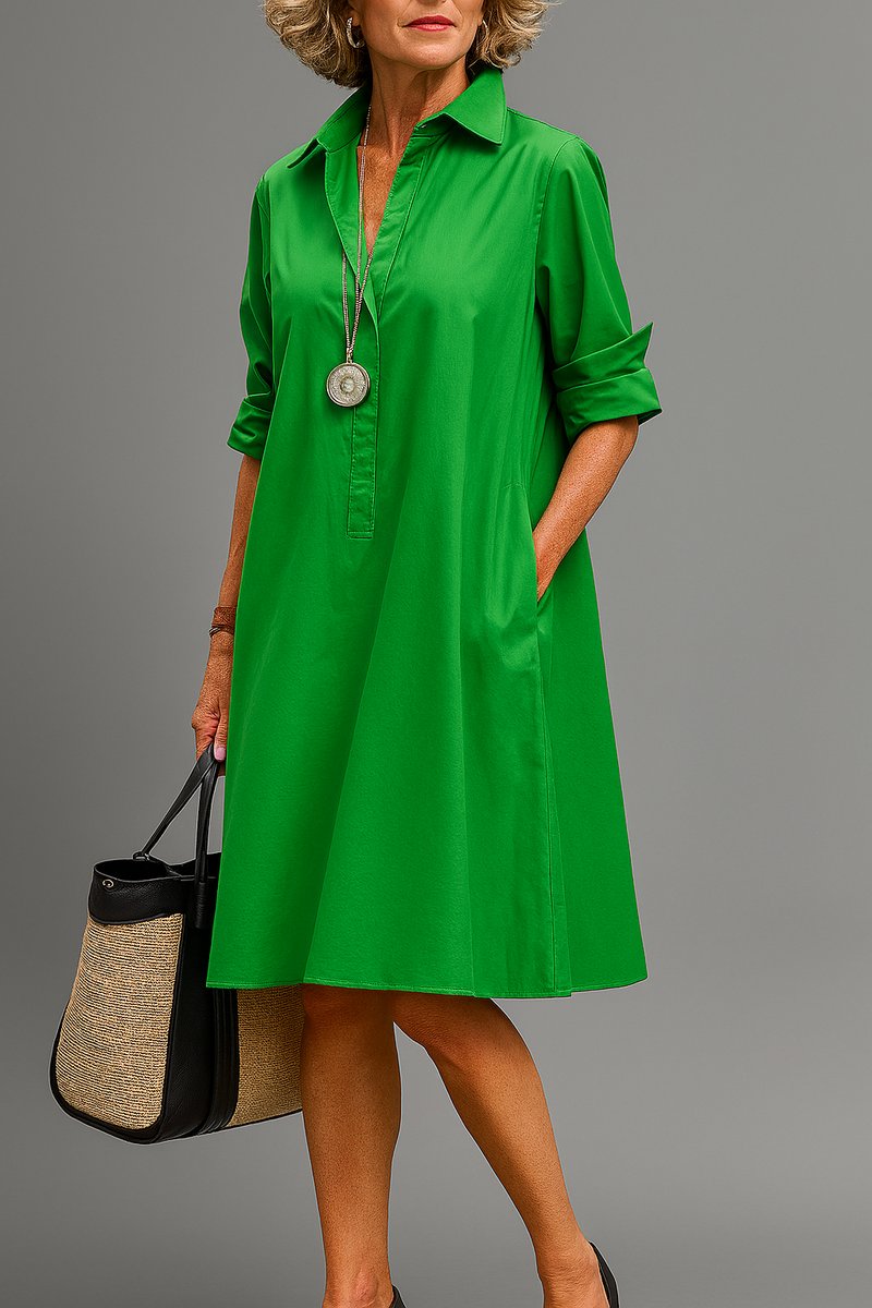Women's A-Line Collared Midi Cocktail Dress Shift Silhouette - Green
