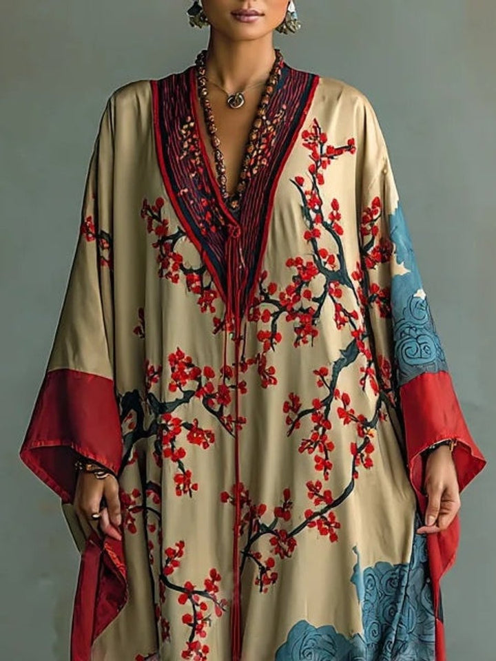 Women's Batwing Sleeve Floral Print Maxi Long Sleeve Dress