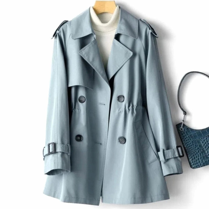 Women's Belted Double-Breasted Trench Coat Notch Lapel - Blue