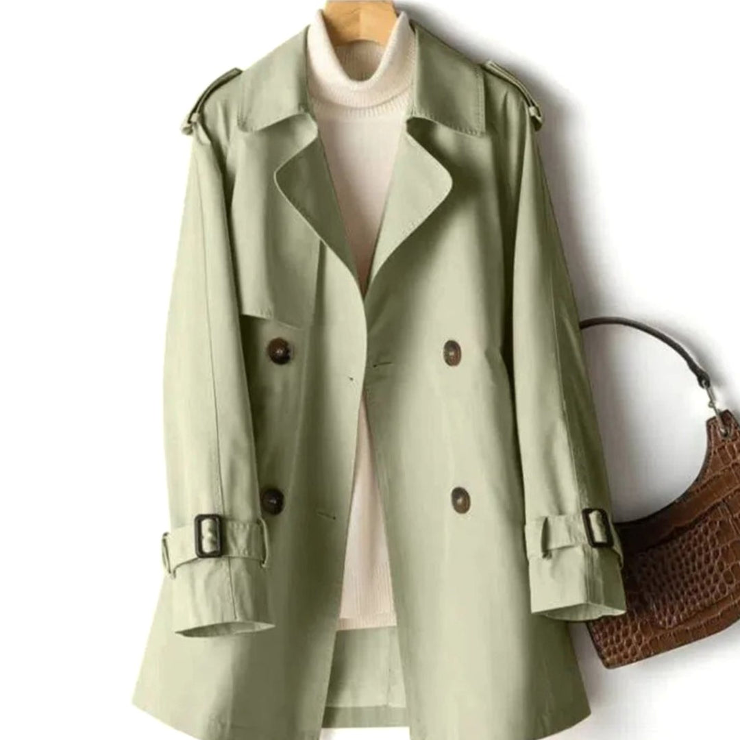 Women's Belted Double-Breasted Trench Coat Notch Lapel - Green