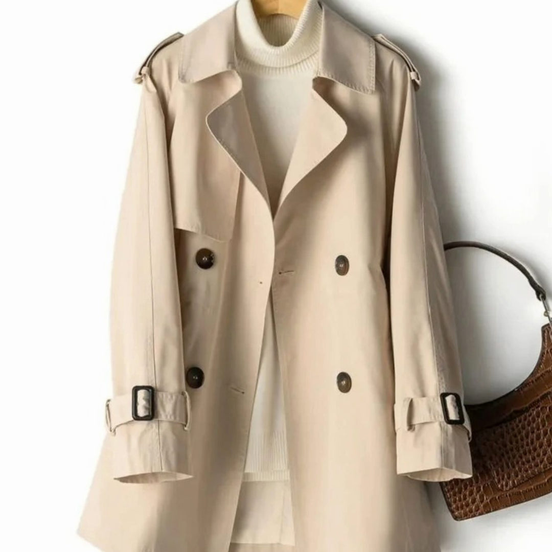Women's Belted Double-Breasted Trench Coat Notch Lapel - Khaki