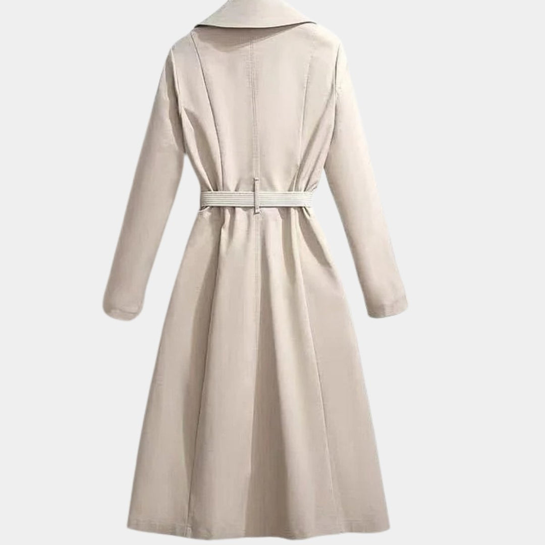 Women's Belted Midi Trench Coat Relaxed Elegant Outerwear