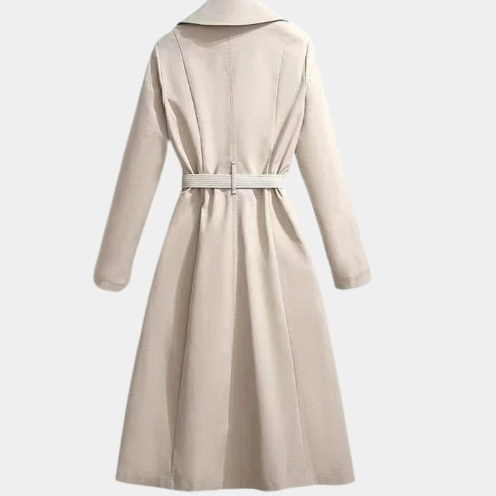 Women's Belted Midi Trench Coat Relaxed Elegant Outerwear