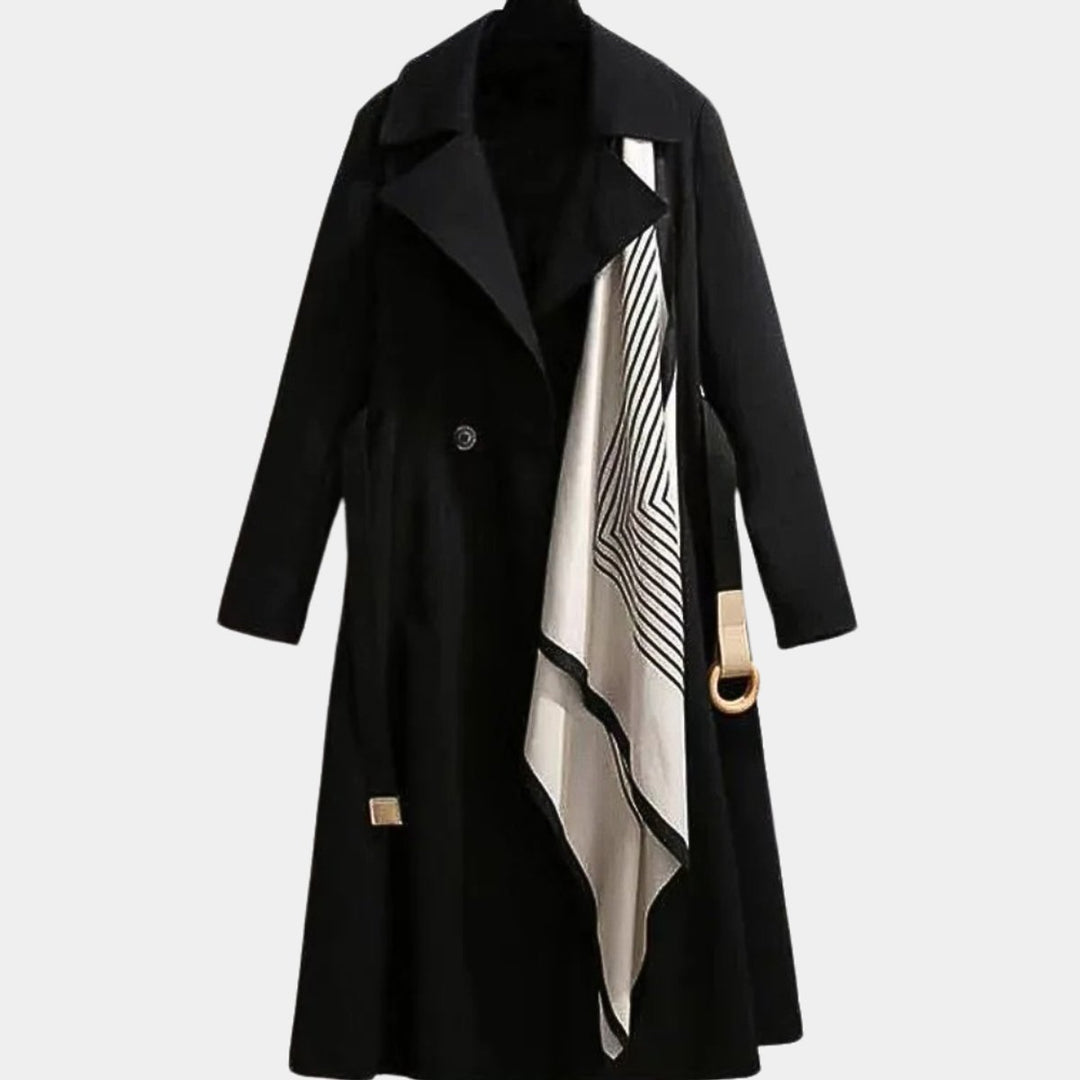 Women's Belted Midi Trench Coat Relaxed Elegant Outerwear