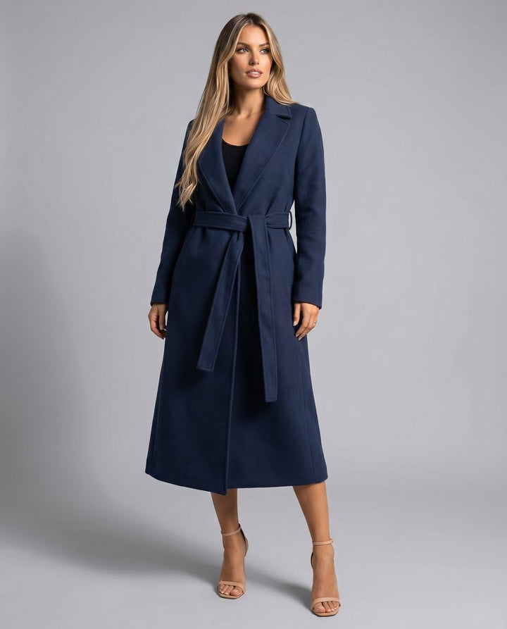 Women's Belted Wool-Blend Long Lapel Trench Coat