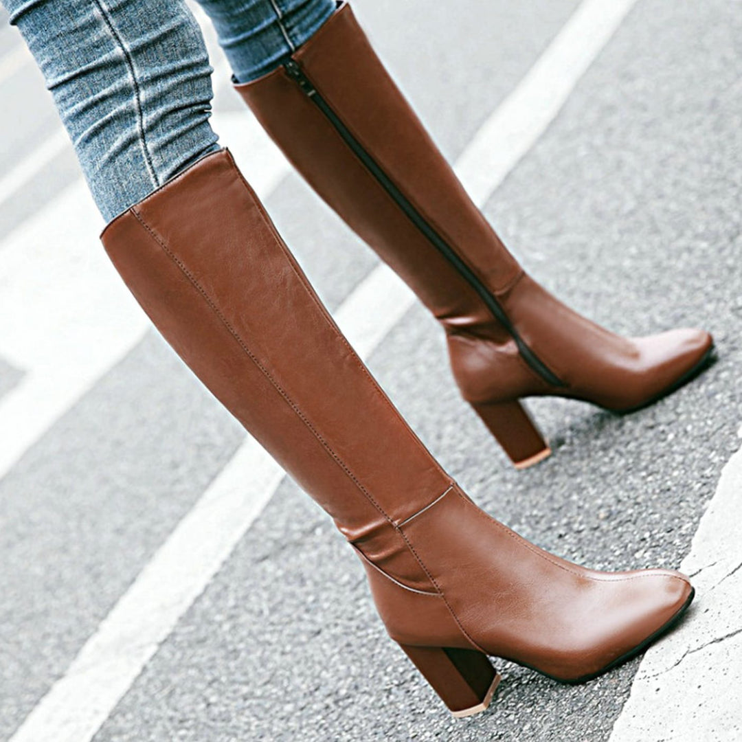 Women's Block-Heel Side-Zip Knee-High Boots