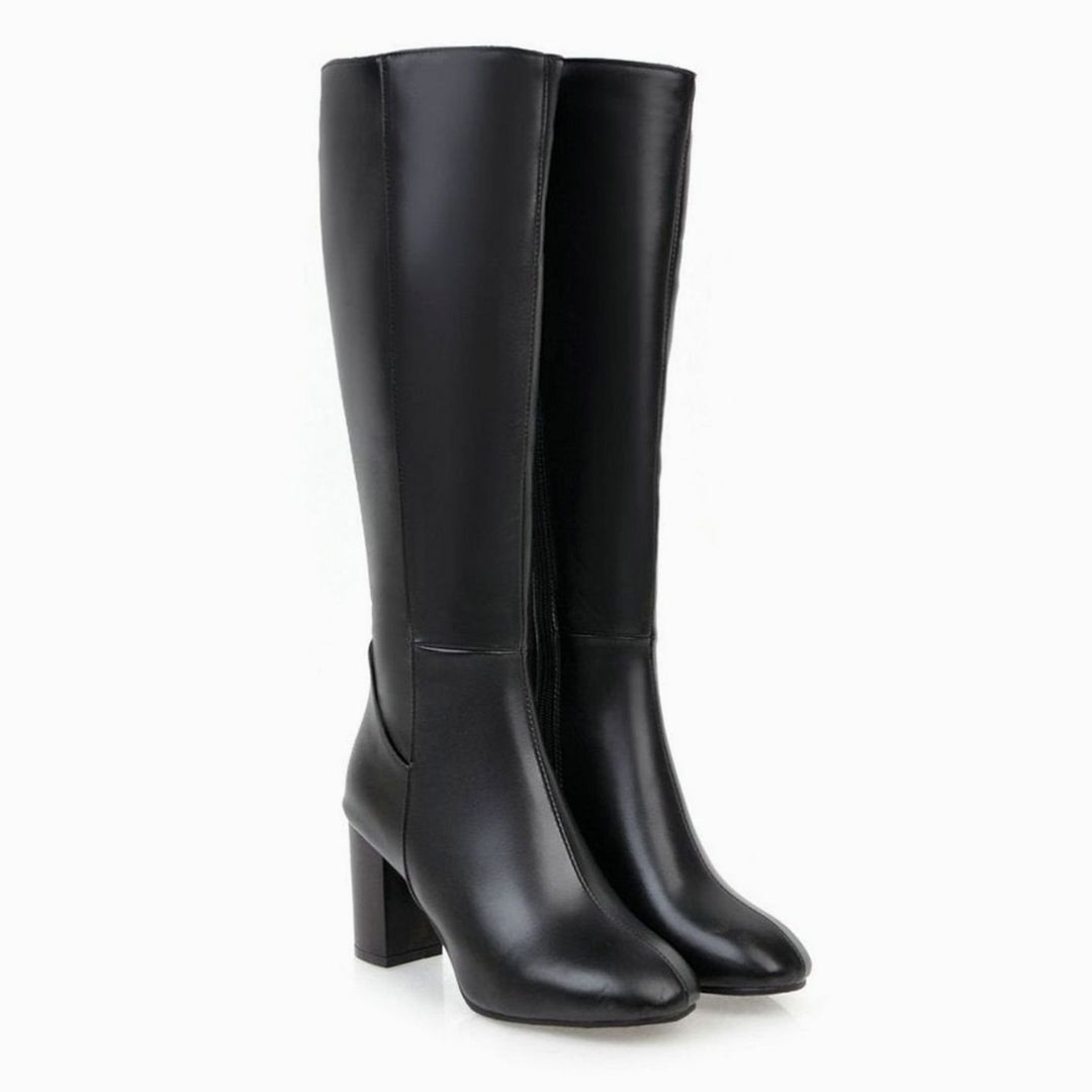 Women's Block-Heel Side-Zip Knee-High Boots - Black