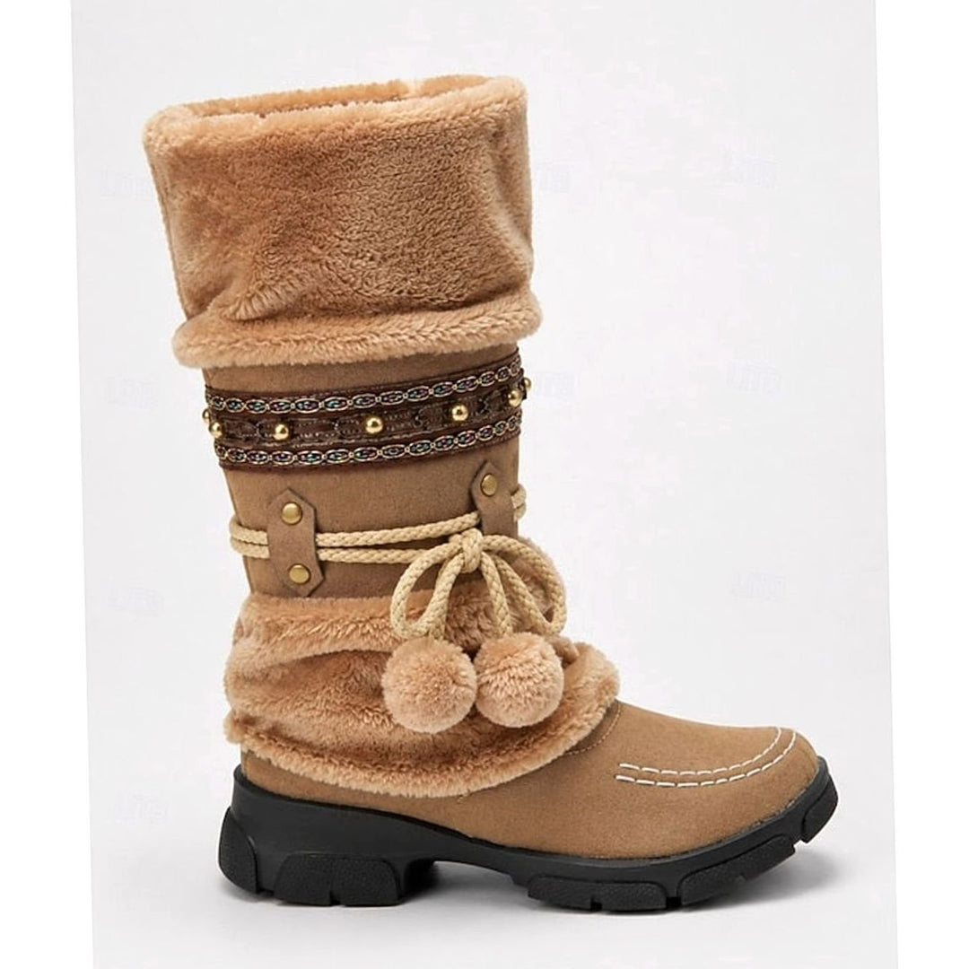 Women's Boho Faux-Fur Cuff Slip-On Mid-Calf Winter Snow Boots