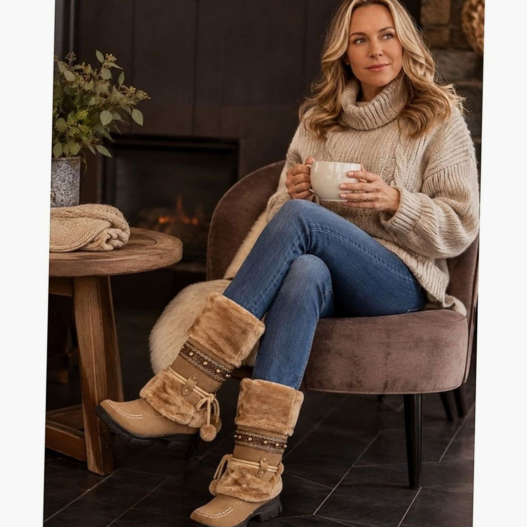 Women's Boho Faux-Fur Cuff Slip-On Mid-Calf Winter Snow Boots