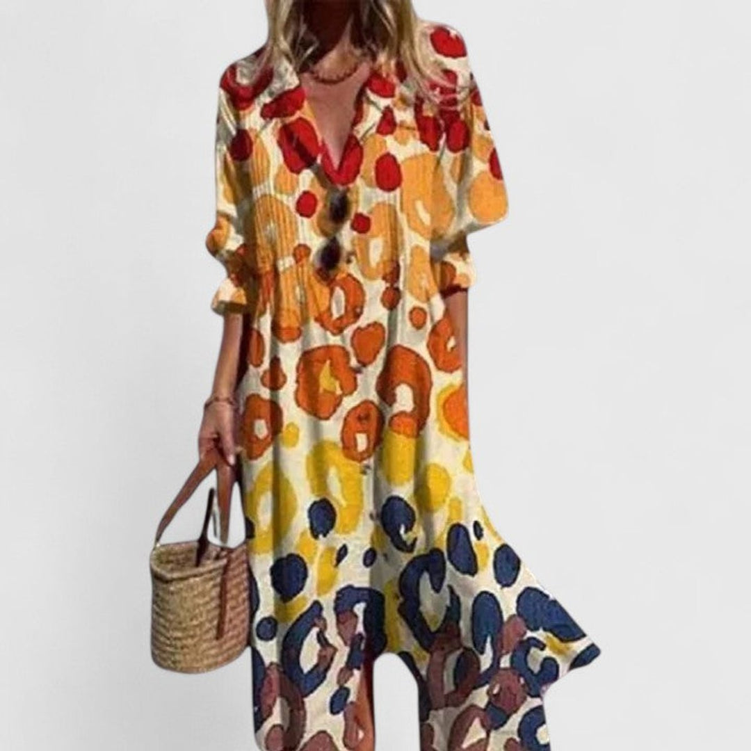 Women's Boho Floral Button-Down Long Sleeve Dress Midi - Yellow