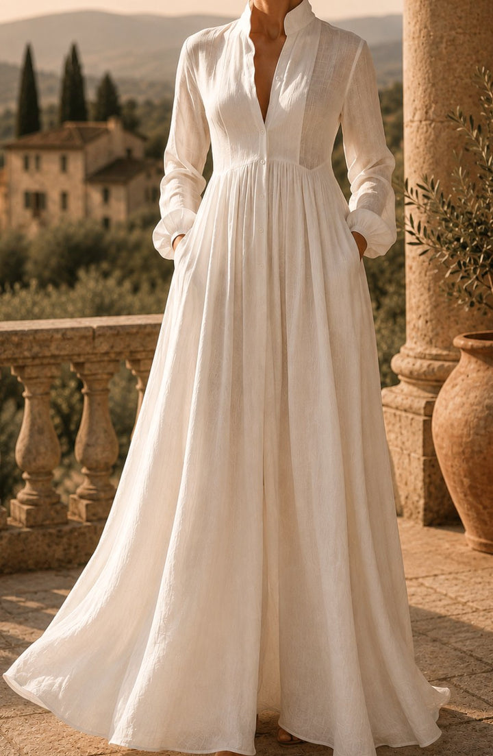 Women's Boho Long-Sleeve V-Neck A-Line Maxi Dress