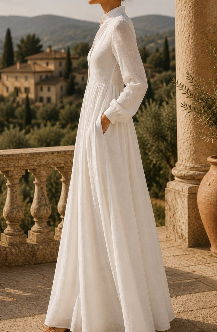 Women's Boho Long-Sleeve V-Neck A-Line Maxi Dress