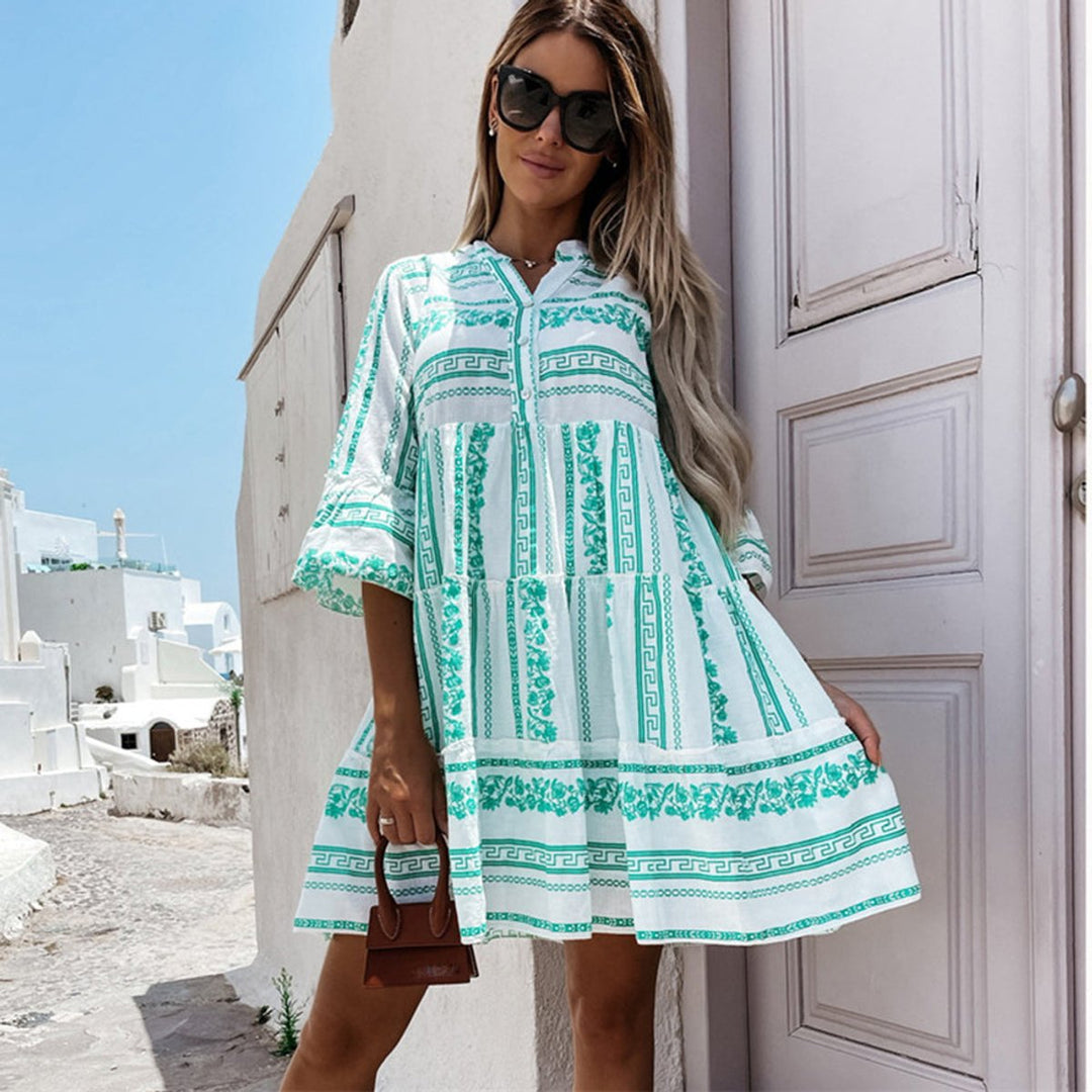 Women's Boho Tiered Tunic Mini Dress Floral Print
