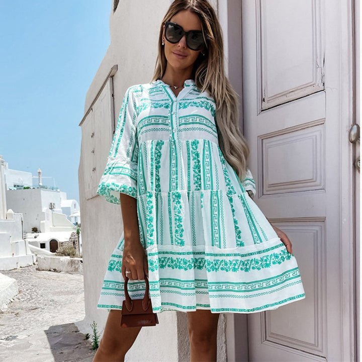 Women's Boho Tiered Tunic Mini Dress Floral Print