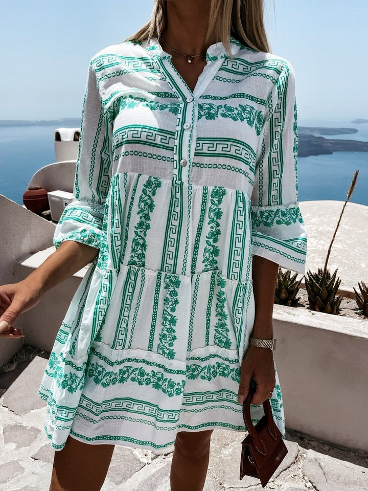 Women's Boho Tiered Tunic Mini Dress Floral Print