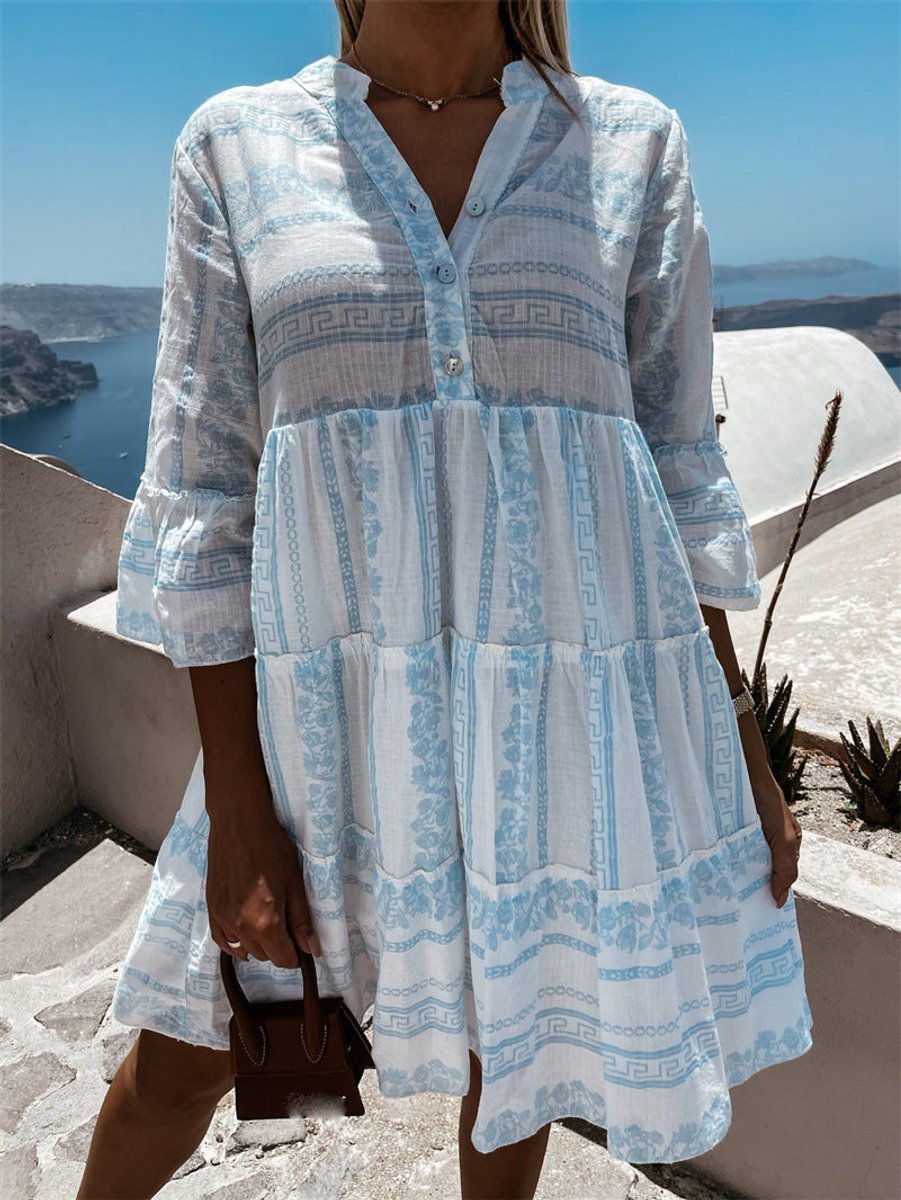 Women's Boho Tiered Tunic Mini Dress Floral Print