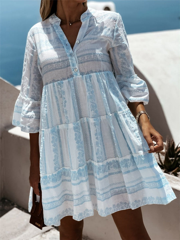 Women's Boho Tiered Tunic Mini Dress Floral Print