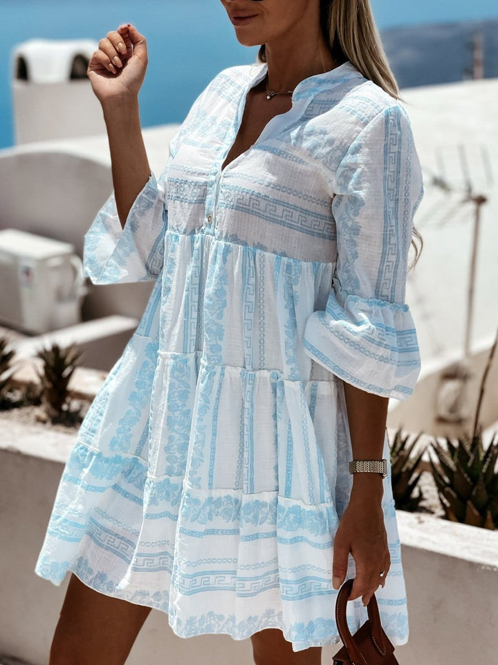 Women's Boho Tiered Tunic Mini Dress Floral Print