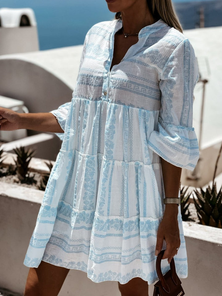 Women's Boho Tiered Tunic Mini Dress Floral Print
