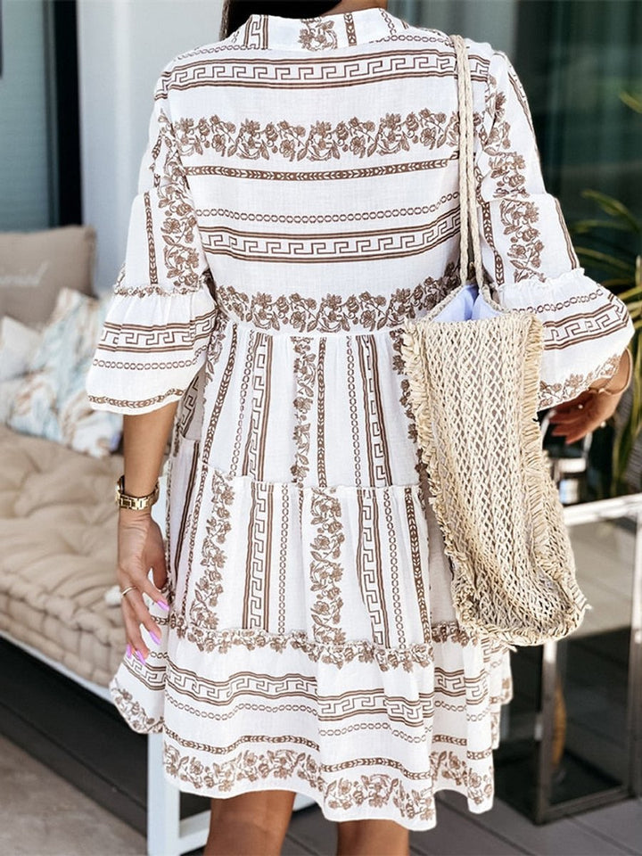 Women's Boho Tiered Tunic Mini Dress Floral Print