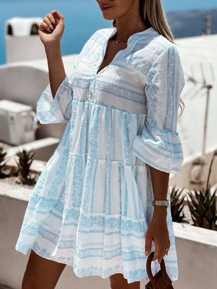 Women's Boho Tiered Tunic Mini Dress Floral Print
