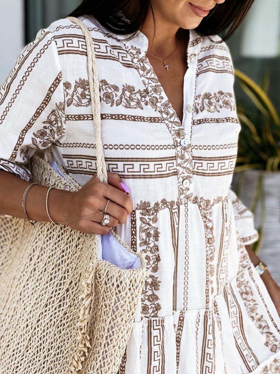 Women's Boho Tiered Tunic Mini Dress Floral Print