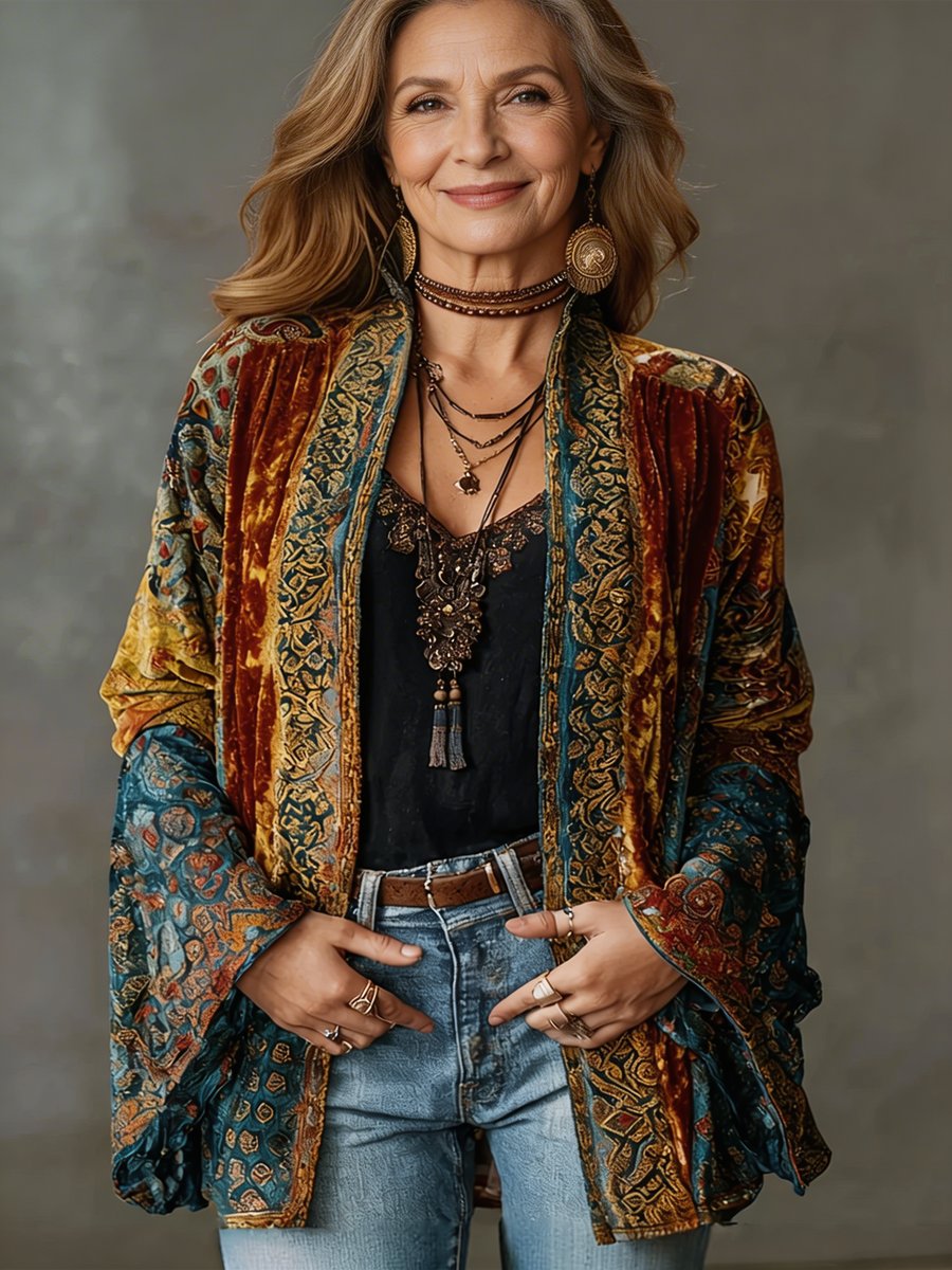 Women's Boho Vintage Lightweight Quilted Jacket Kimono Cardigan