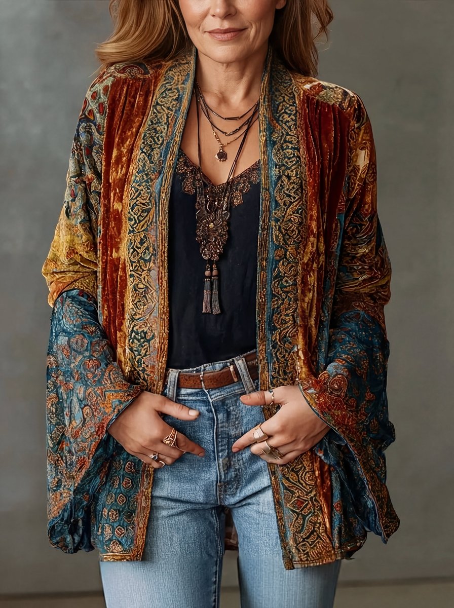 Women's Boho Vintage Lightweight Quilted Jacket Kimono Cardigan