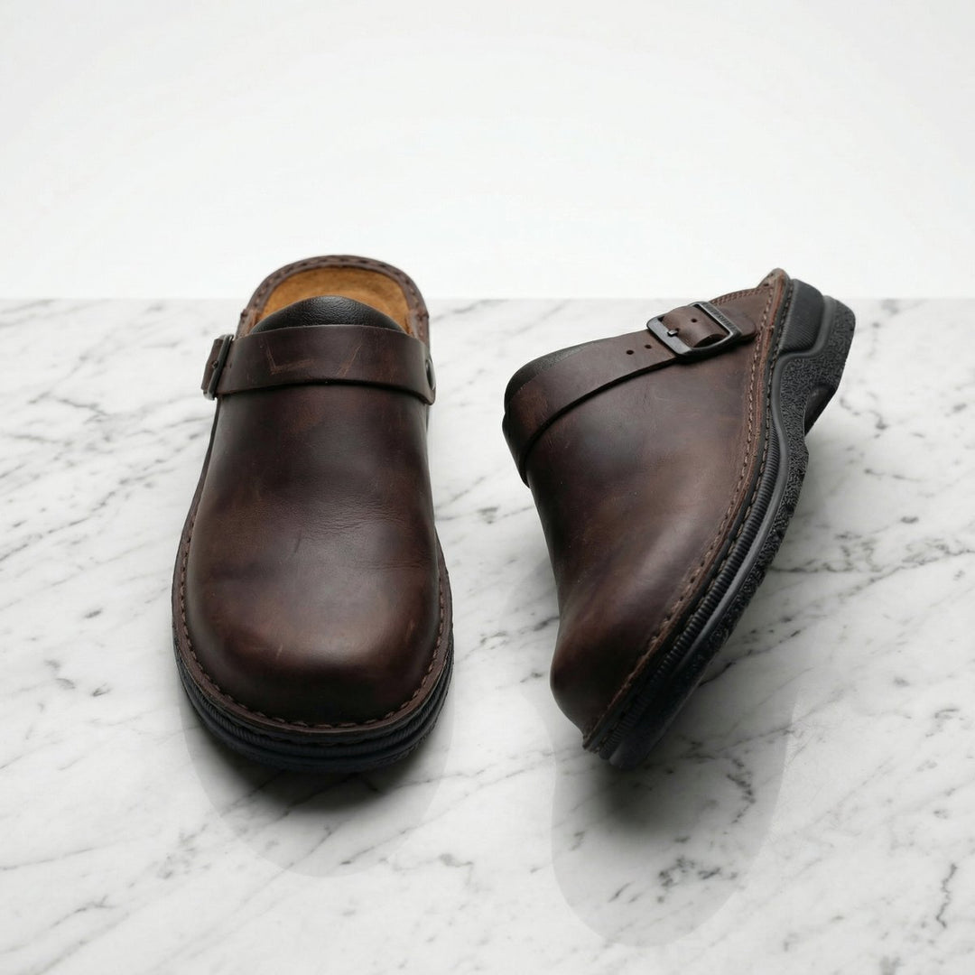 Women's Boots Premium Leather Slip-On Cushioned Clogs - Dark Brown
