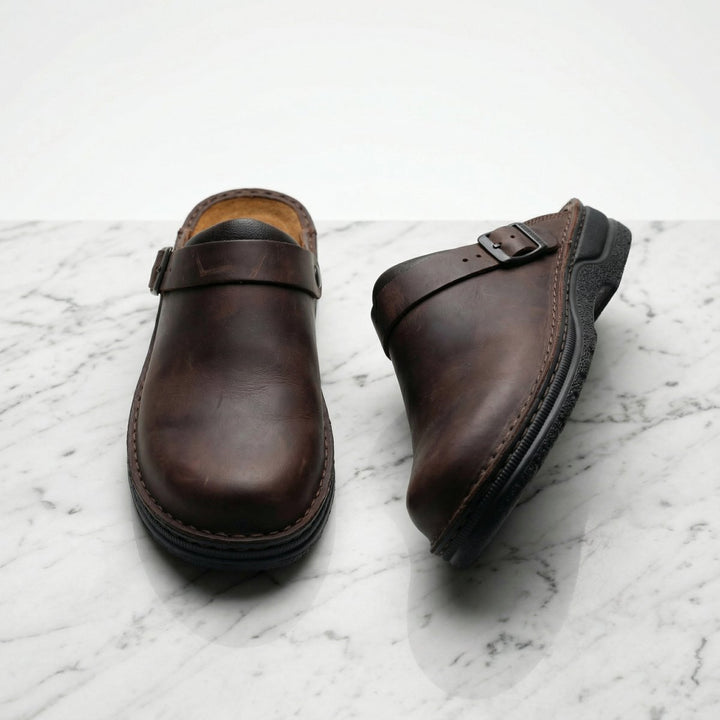 Women's Boots Premium Leather Slip-On Cushioned Clogs - Dark Brown